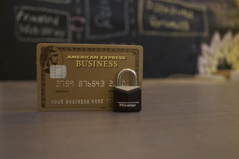 American Express business credit card with a lock in front