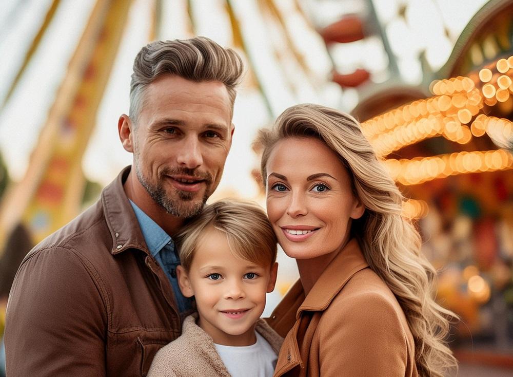 happy family at an amusement park