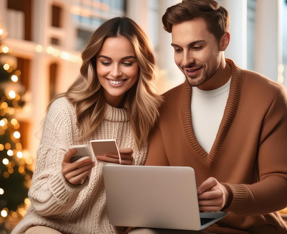 people sitting by a computer shopping online