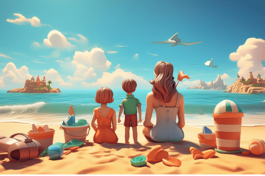 cartoon family at the beach