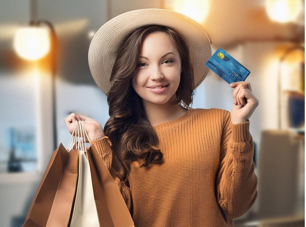 woman with shopping bags and credit card