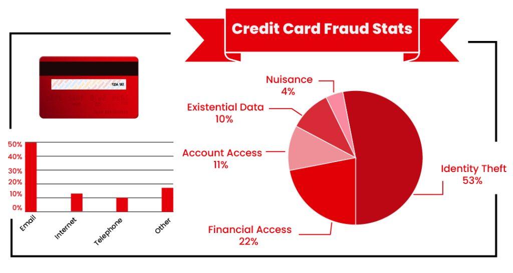 a pie chart and bar graph showing the different categories of credit card fraud