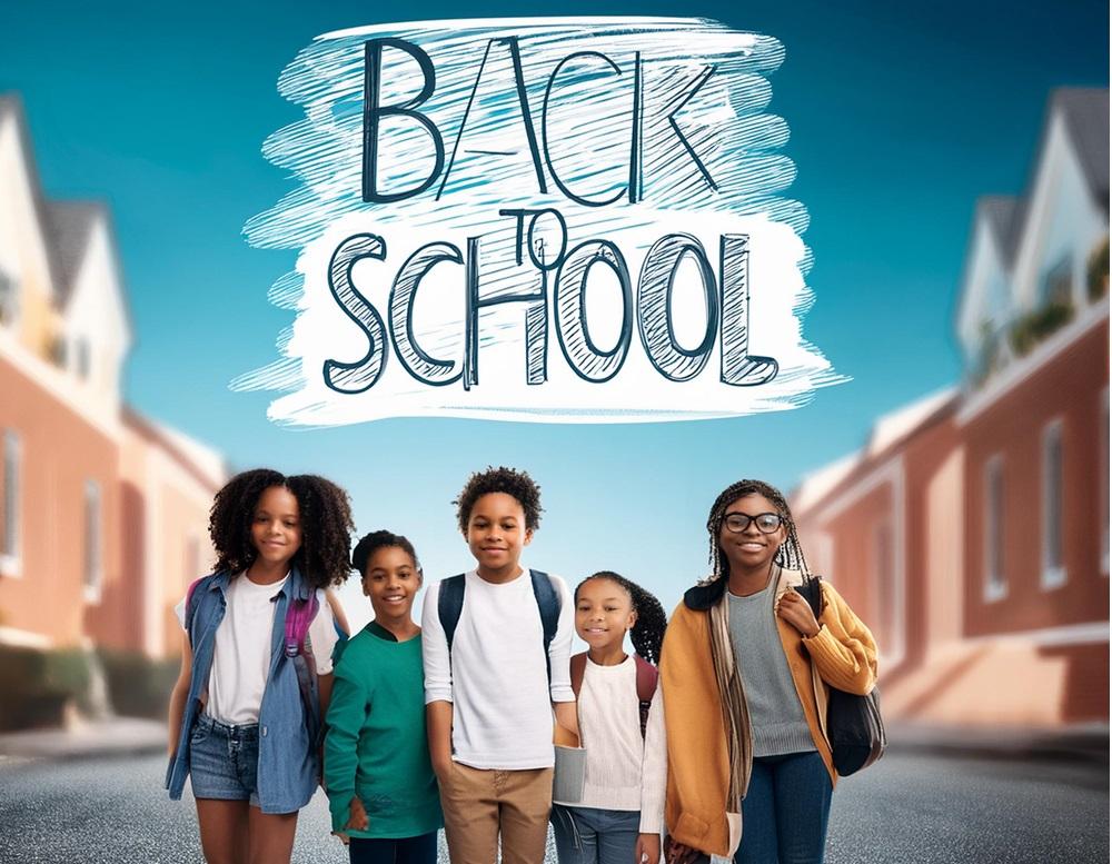 kids standing with backpacks back to school