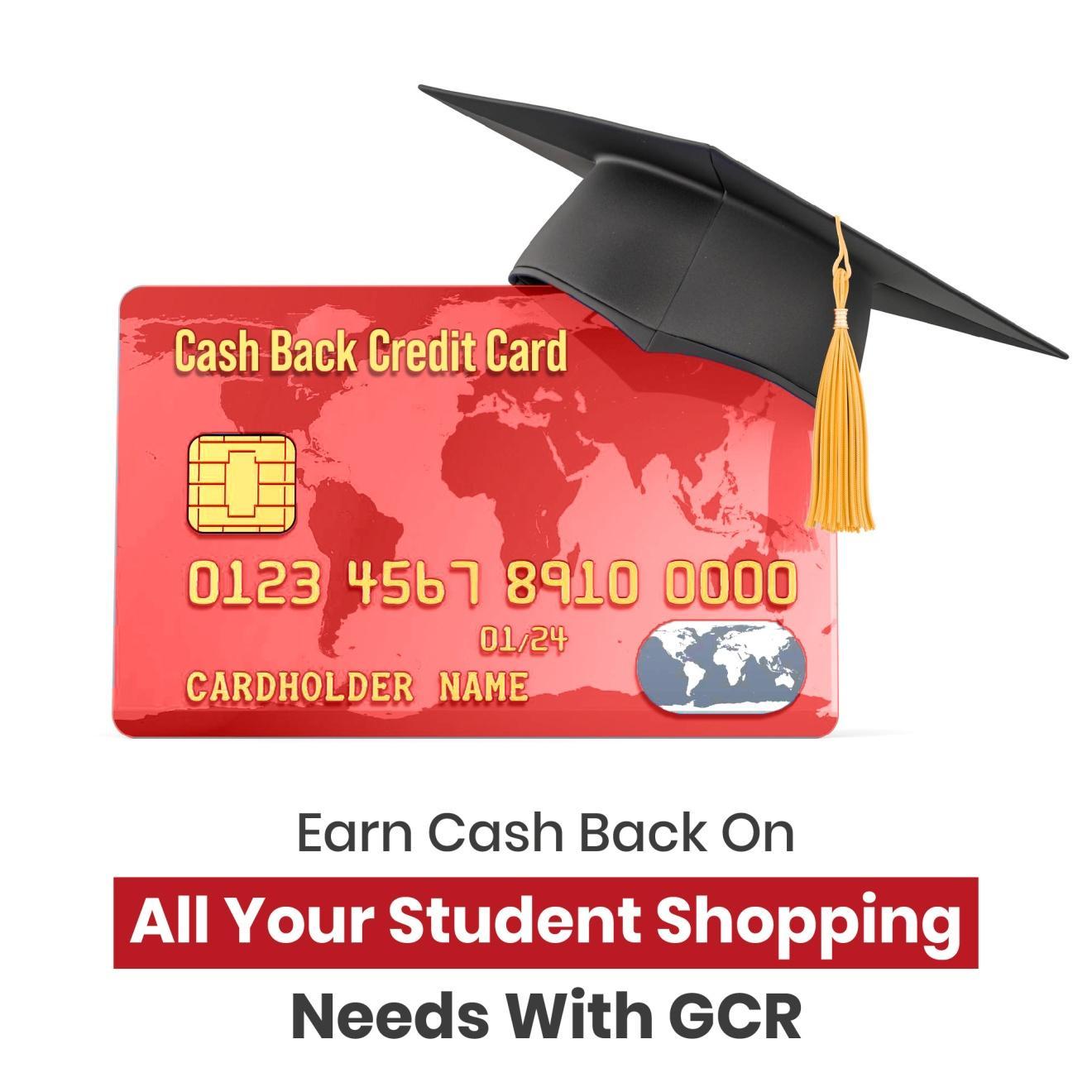 A picture of a credit card with a graduation hat on it